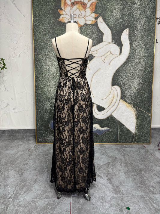 Black and Gold 90S Long Evening Dress