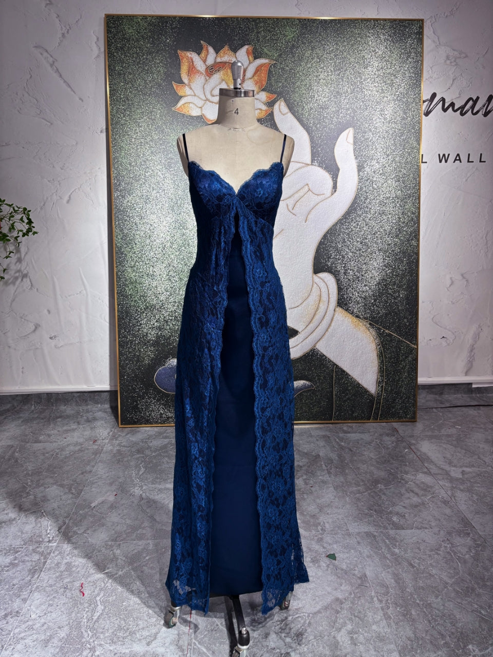 Blue Lace Long Party Dress