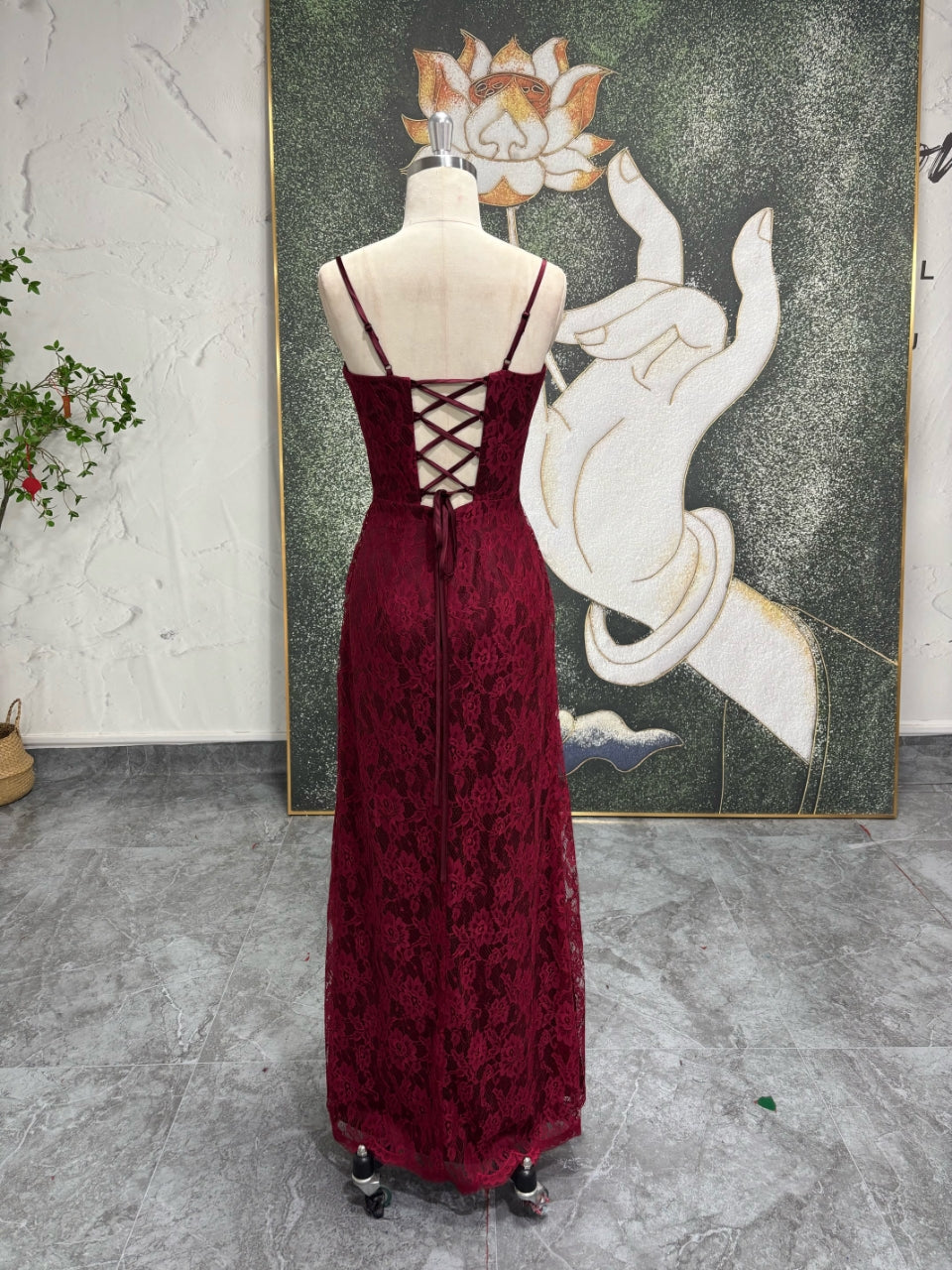 Criss-Cross Back Wine Red Prom Dress