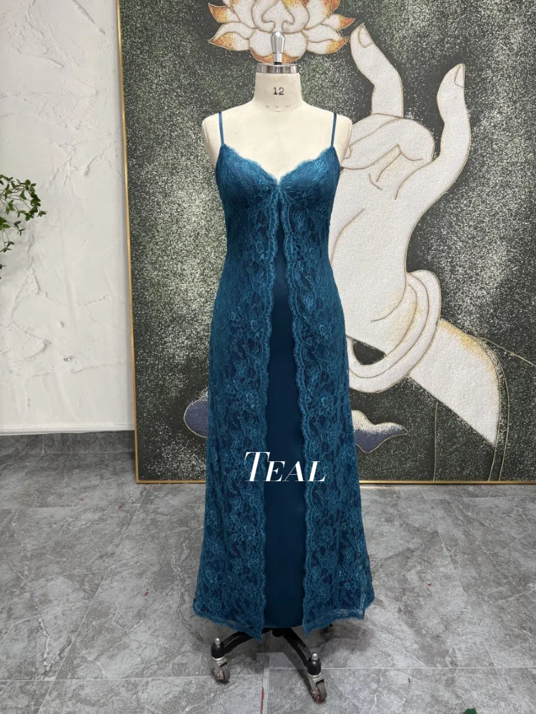 Sexy Slit Teal Party Dress