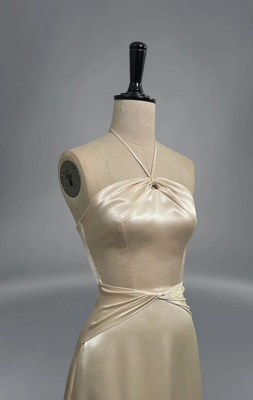 Sleeveless Ivory Satin Dress