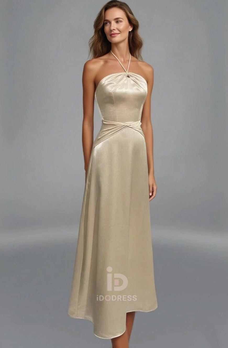cream satin slip dress Elegant Halter Neck Cream Satin Slip Dress – Idodress