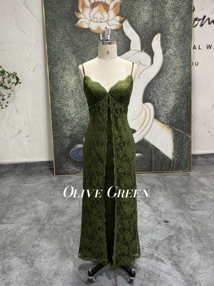 Long Moss Green Summer Party Dress