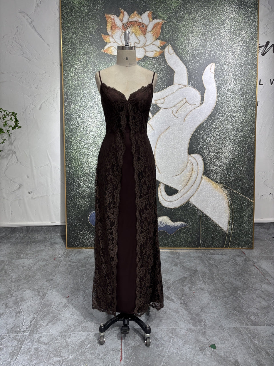 Sexy Slit Brown Party Dress