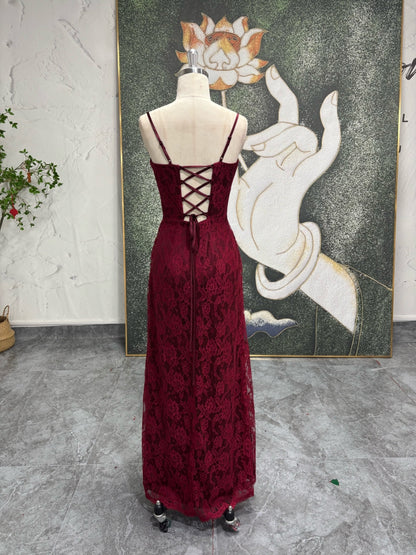 Criss-Cross Back Wine Red Prom Dress