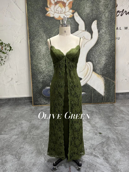 Long Moss Green Summer Party Dress