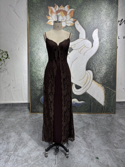 Sexy Slit Brown Party Dress